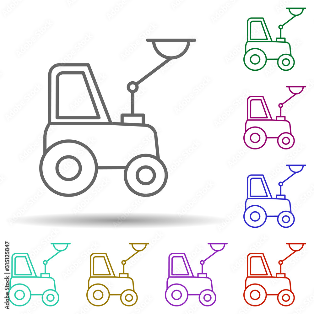 Poster crane tractor in multi color style icon. simple thin line, outline vector of consruction machinery i