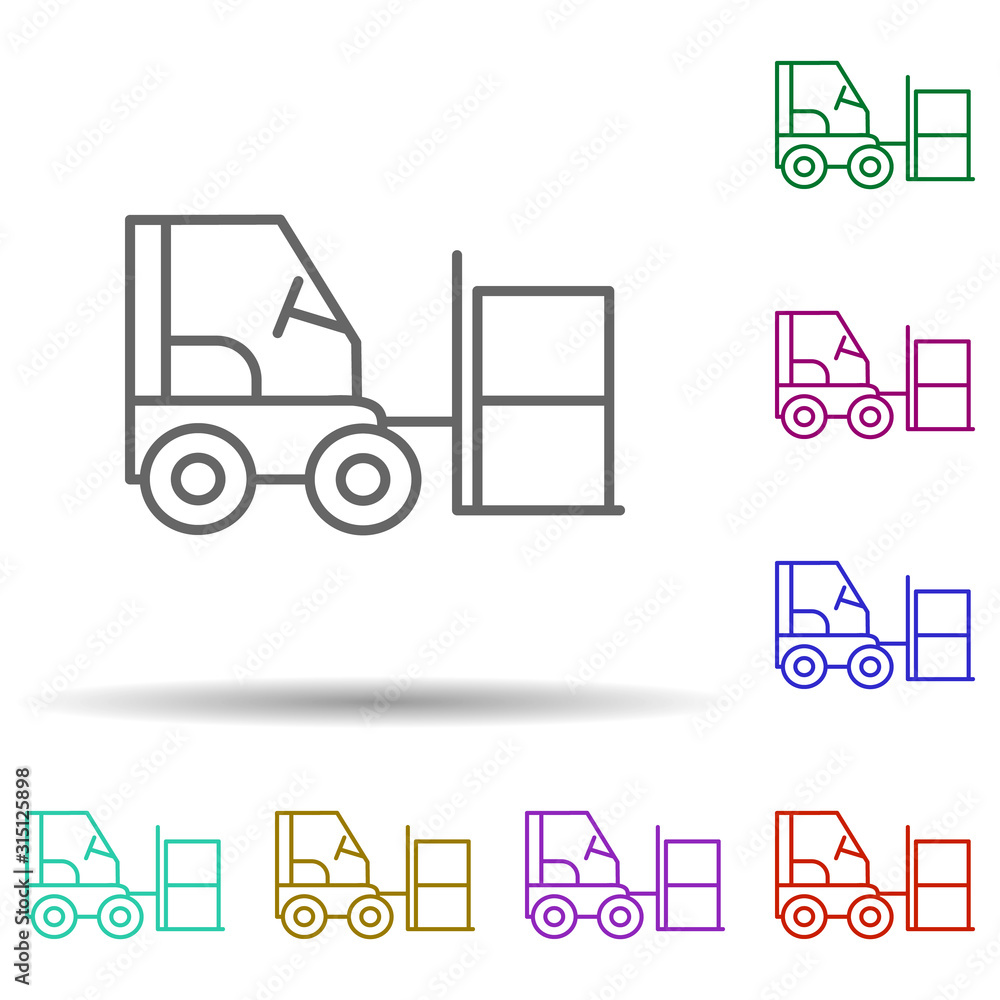 Poster industrial forklift in multi color style icon. simple thin line, outline vector of consruction machi