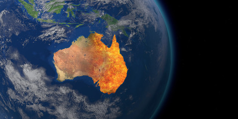 Australia wildfire crisis. Map of australia fires. 3D Rendering © ink drop