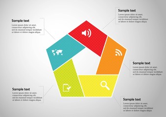 Infographic pentagon template with sections filled by patterns