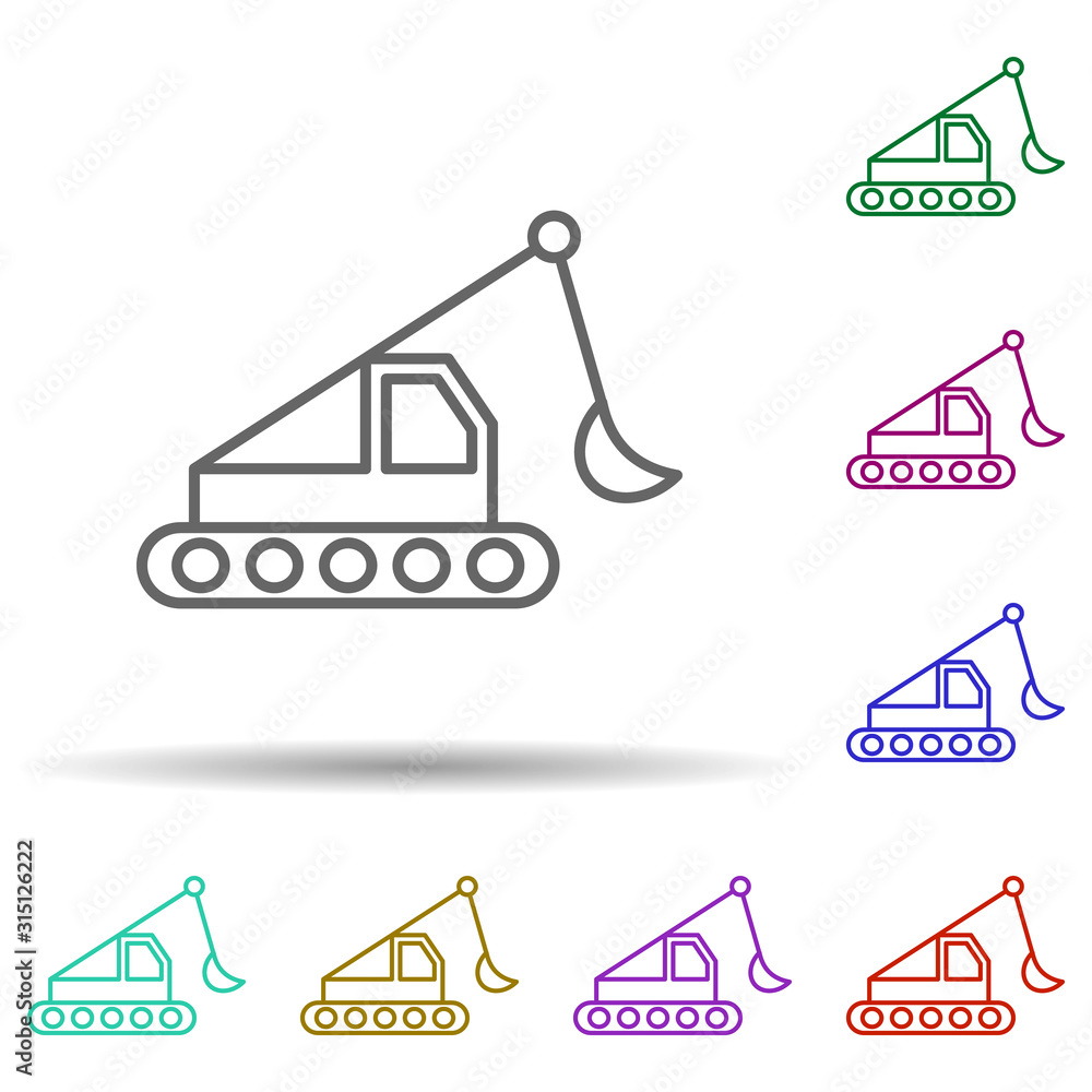 Poster caterpillar excavator in multi color style icon. simple thin line, outline vector of consruction mac