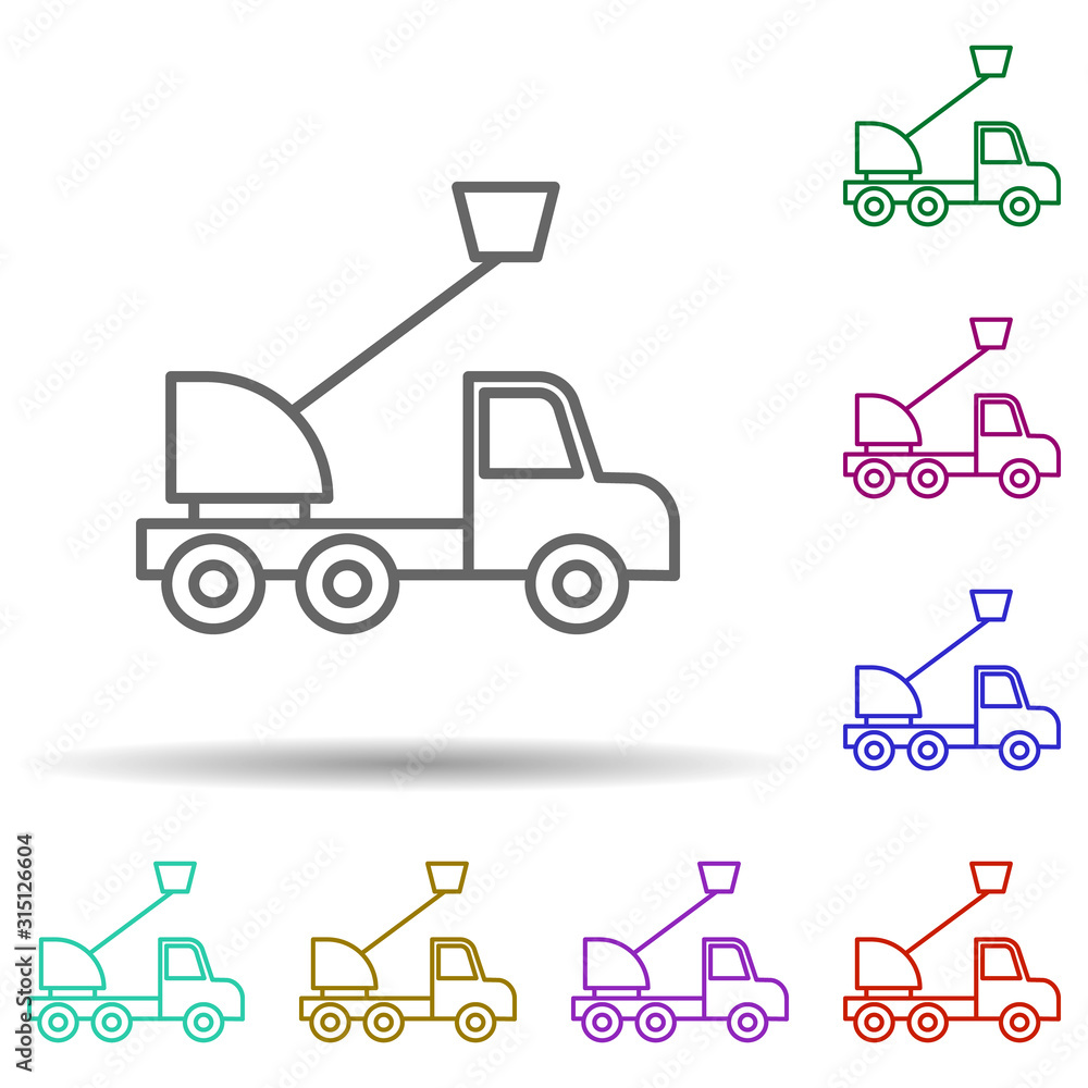 Poster aerial lift in multi color style icon. simple thin line, outline vector of consruction machinery ico