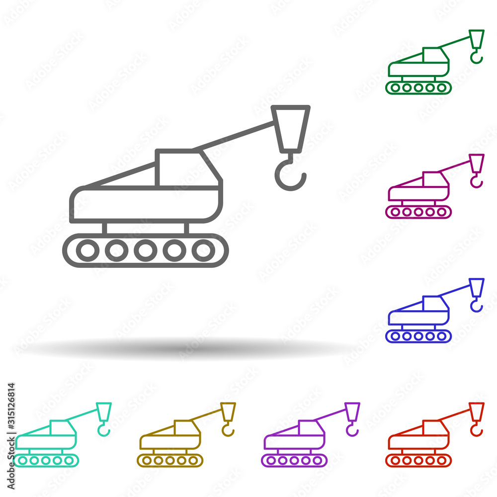 Poster crane tractor in multi color style icon. simple thin line, outline vector of consruction machinery i