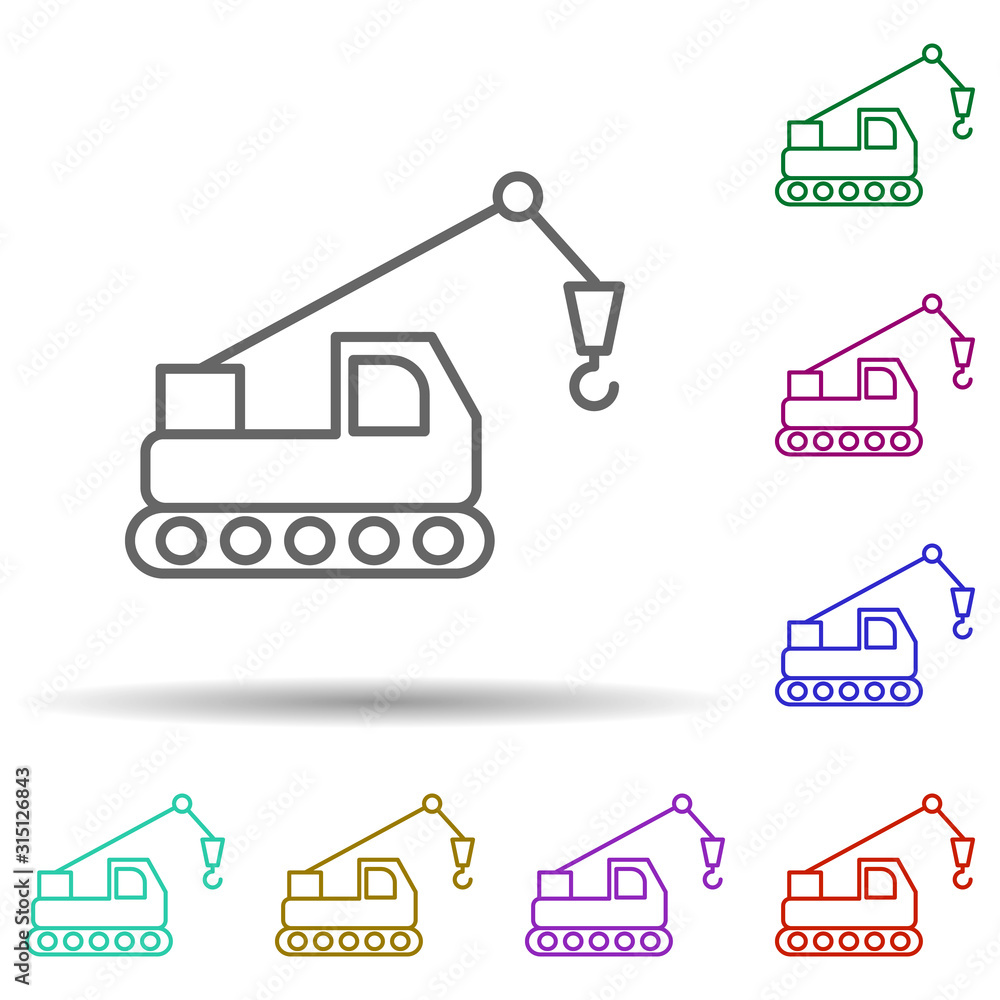 Poster crane tractor in multi color style icon. simple thin line, outline vector of consruction machinery i