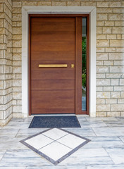 Contemporary house entrance wooden door, Athens Greece