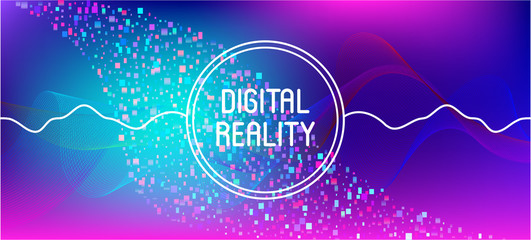 Falling Particles Distressed Purple Vector. Big Data Neon Background. 3D 