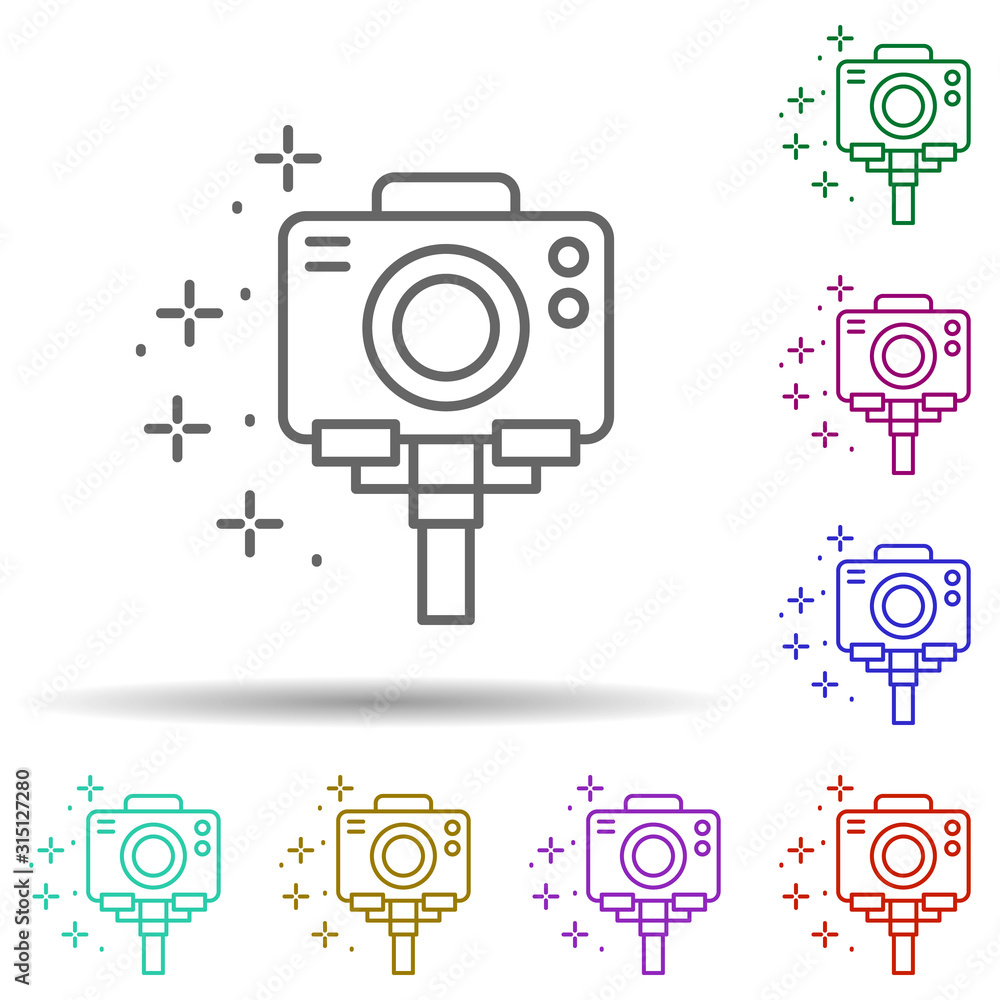 Poster diving action camera in multi color style icon. simple thin line, outline vector of diving icons for