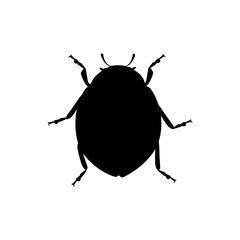 Black silhouette ladybug with closed shell beetle cartoon bug design flat vector illustration isolated on white background