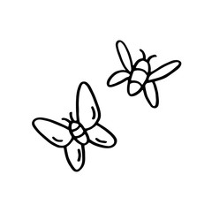 Pair of butterflies vector doodle line art illustration, sticker, icon. Isolated on white background. Easy to change color. Design element. Gardening, eco food, vegetarian, vegan. Small home garden.