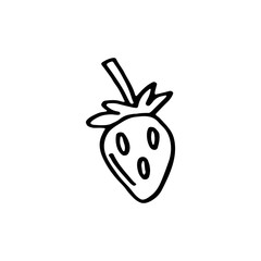 Strawberry vector doodle line art illustration, sticker, icon. Isolated on white background. Easy to change color. Design element. Gardening, eco food, vegetarian, vegan. Small home garden.