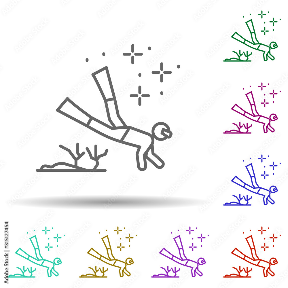 Poster diving diver in multi color style icon. simple thin line, outline vector of diving icons for ui and 