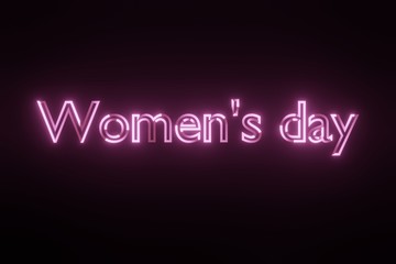 Obraz premium Women's day Pink Neon Text on black isolate. 3D render. Greeting card design.