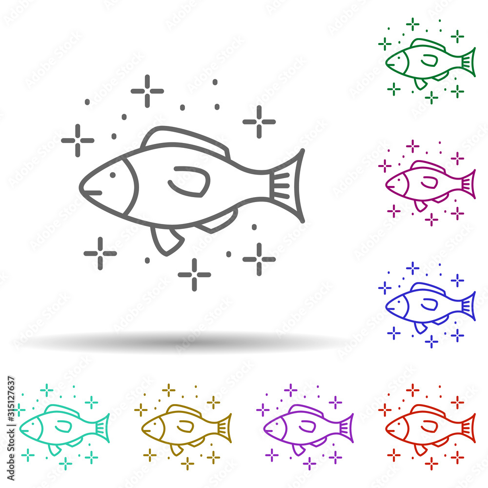 Poster diving fish animal in multi color style icon. simple thin line, outline vector of diving icons for u
