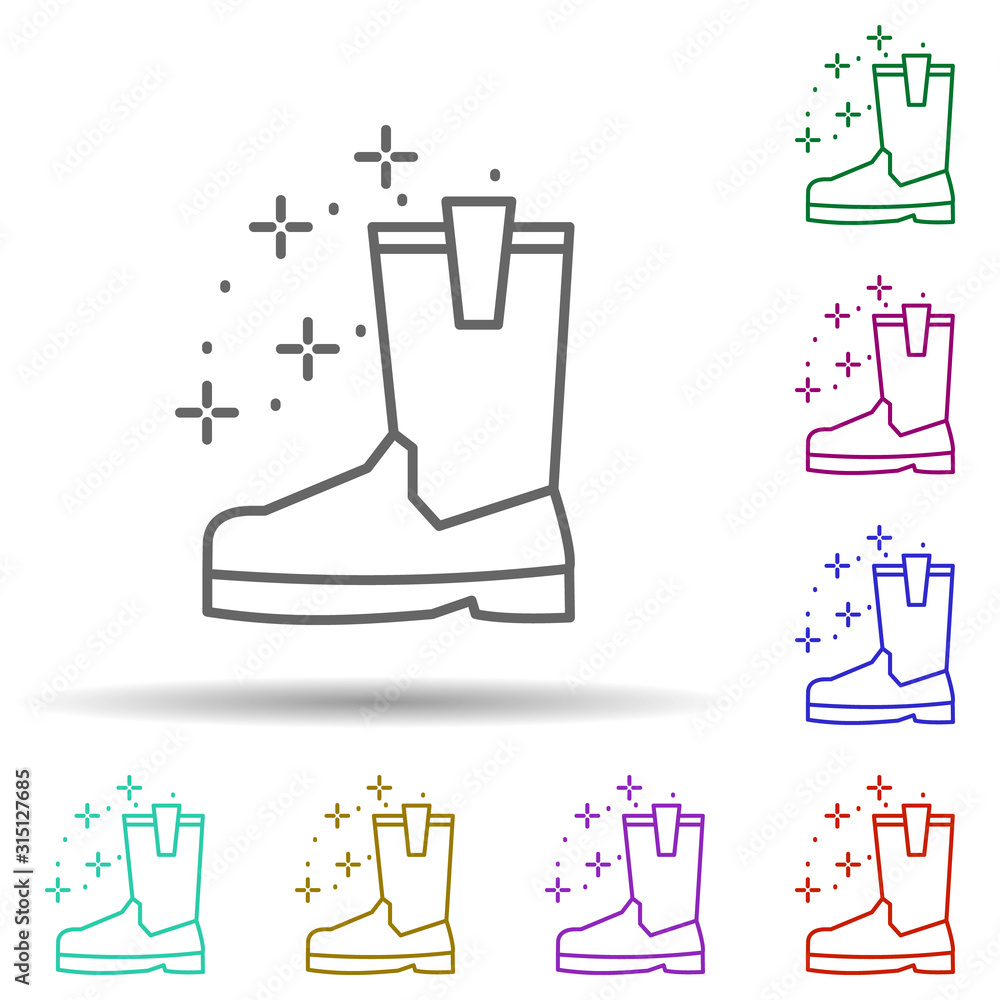 Poster diving boots shoes in multi color style icon. simple thin line, outline vector of diving icons for u