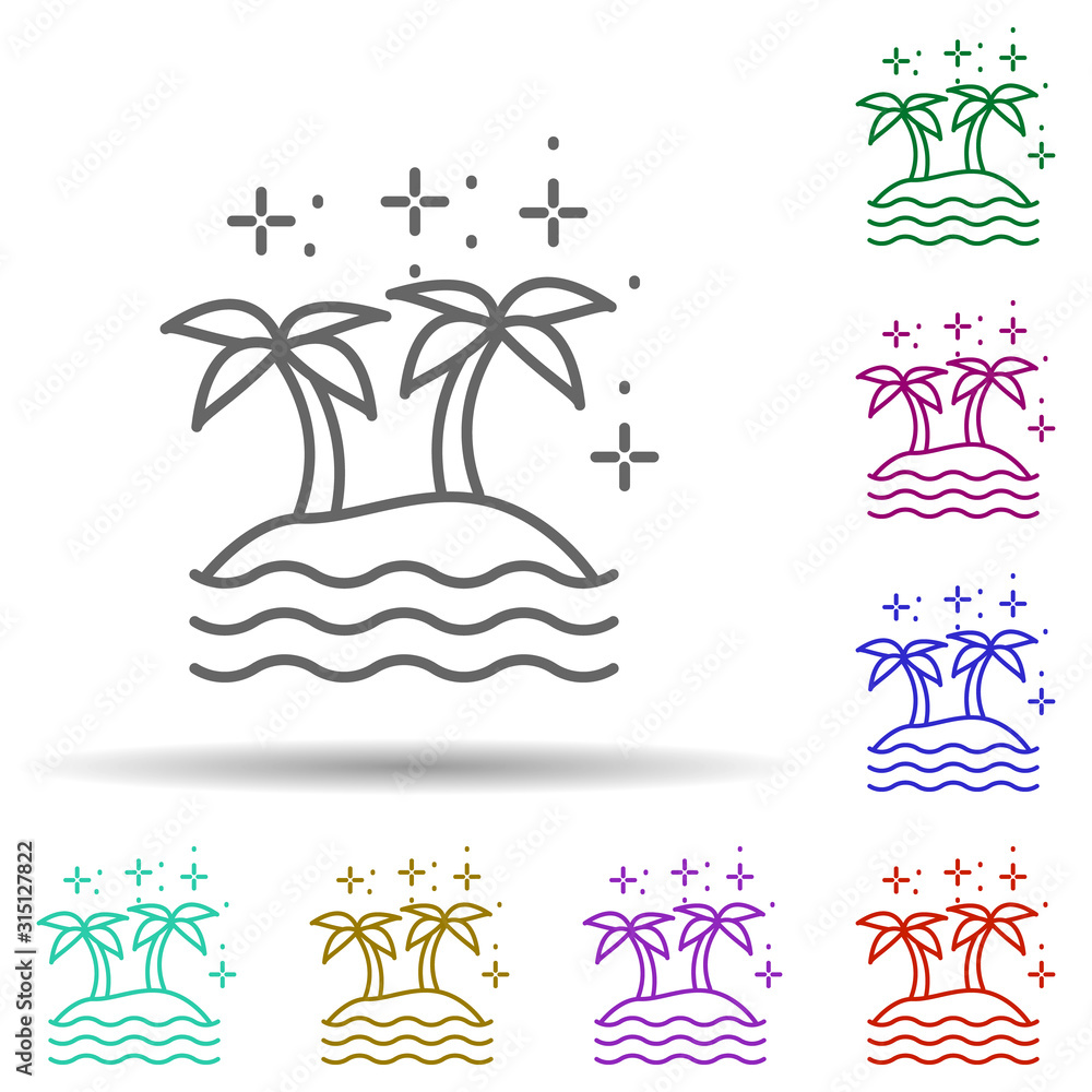 Poster diving island in multi color style icon. simple thin line, outline vector of diving icons for ui and