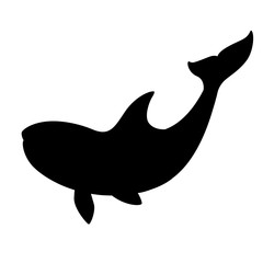 Black silhouette killer whale(Orcinus orca) cartoon animal design ocean mammal orca flat vector illustration isolated on white background