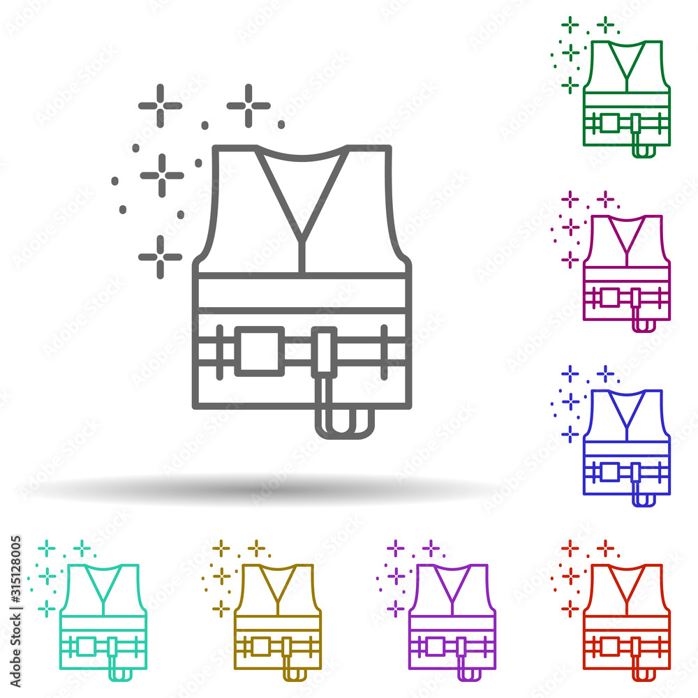 Poster diving lifejacket in multi color style icon. simple thin line, outline vector of diving icons for ui