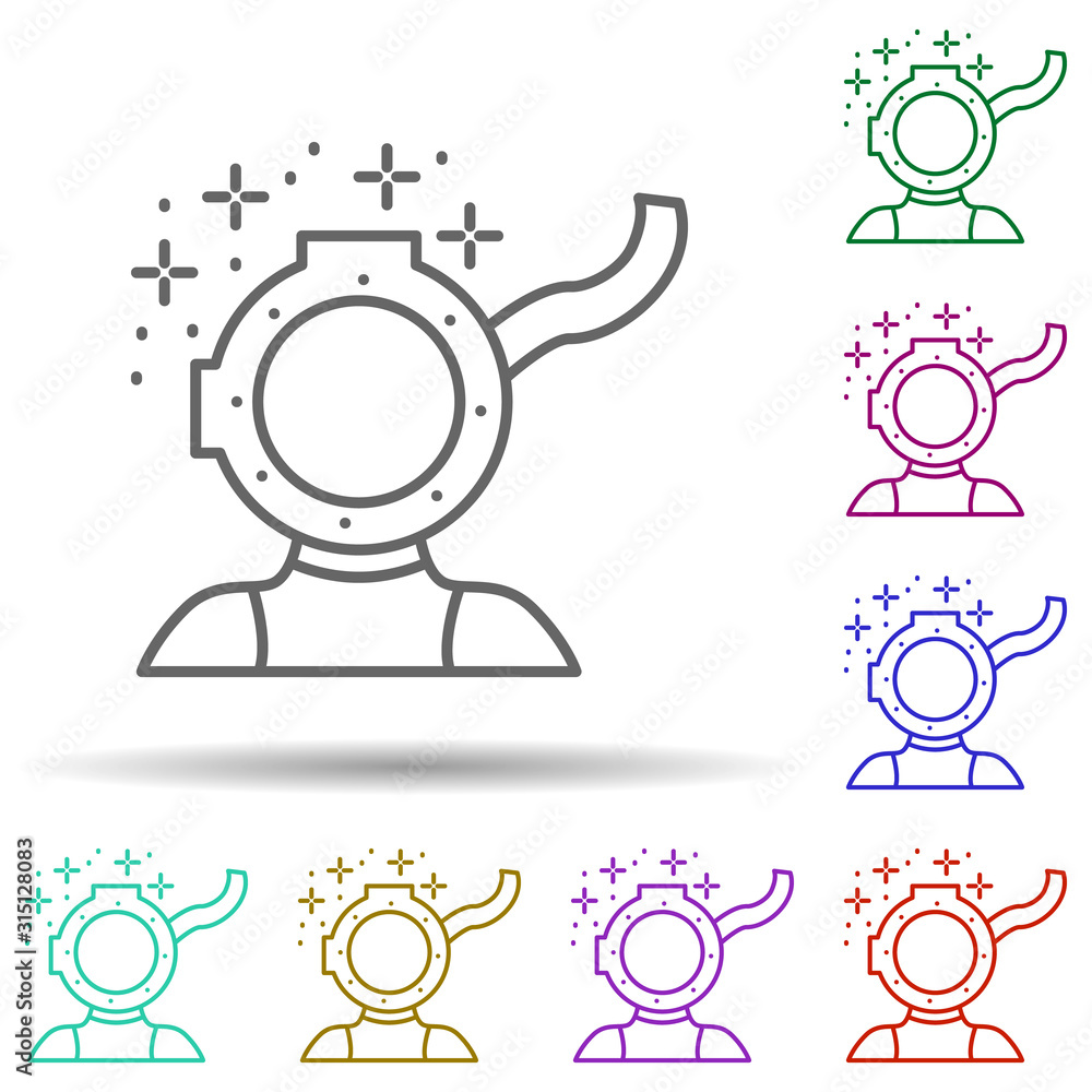 Poster diving spacesuit in multi color style icon. simple thin line, outline vector of diving icons for ui 