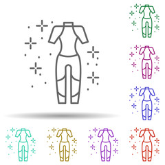 Obraz na płótnie Canvas Diving wetsuit in multi color style icon. Simple thin line, outline vector of diving icons for ui and ux, website or mobile application