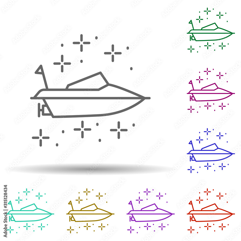 Poster diving boat in multi color style icon. simple thin line, outline vector of diving icons for ui and u