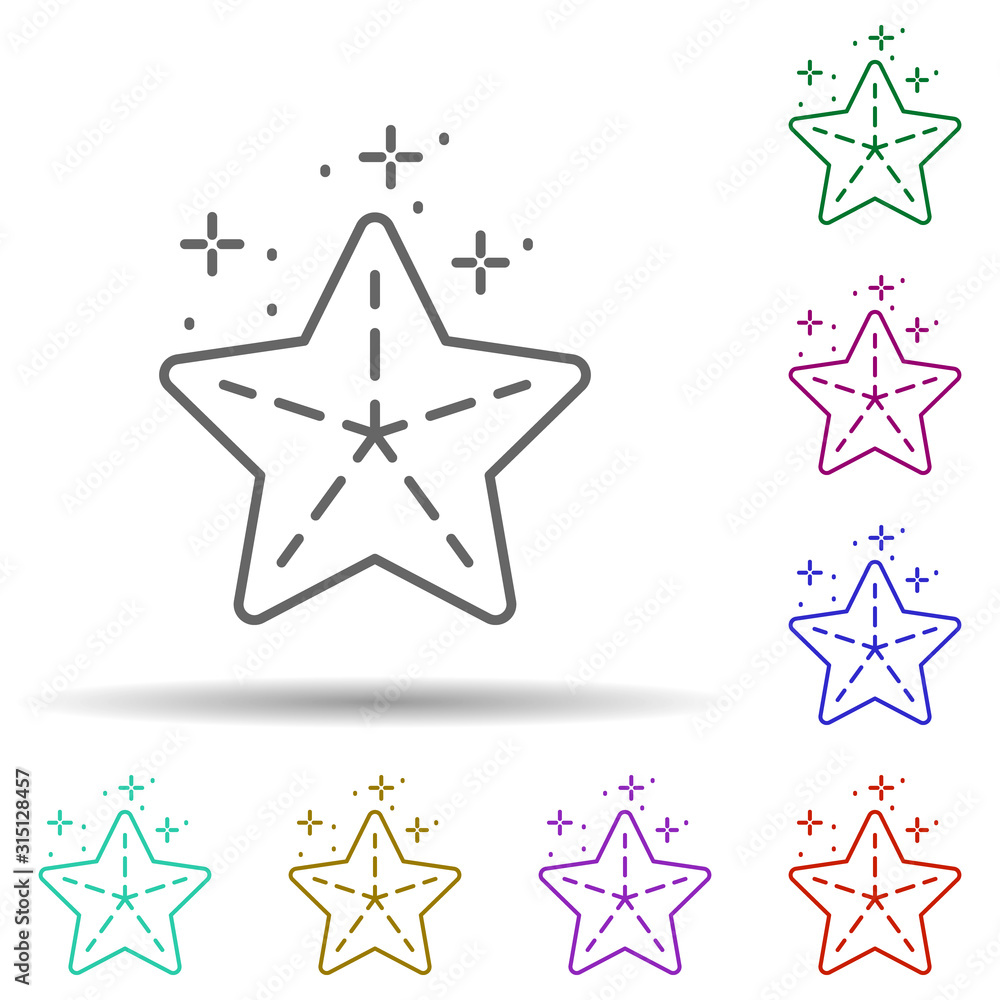 Poster diving starfish in multi color style icon. simple thin line, outline vector of diving icons for ui a