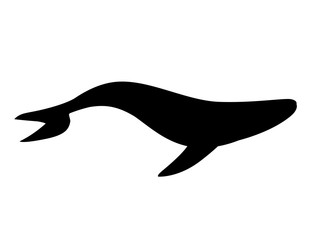 Obraz premium Black silhouette big blue whale cartoon animal design biggest mammal on the earth flat vector illustration isolated on white background