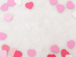 Valentines day background, word love and heart on white wool background
