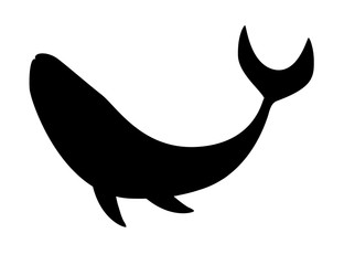 Black silhouette big blue whale cartoon animal design biggest mammal on the earth flat vector illustration isolated on white background