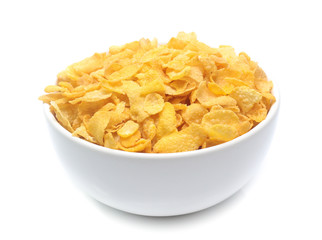 Cornflakes on bowl  isolated on white background