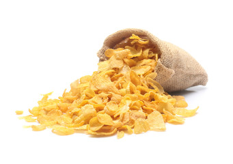 Cornflakes in sack  isolated on white background