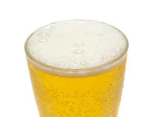 Glass of cold beer on a white background