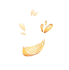 Obraz premium Digital illustration of a cute textured juicy yellow lemon slices, seeds,, drops of juice. Print for packaging, posters, cards, invitations, banners.