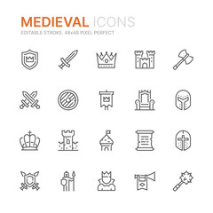 Collection of medieval related line icons. 48x48 Pixel Perfect. Editable stroke