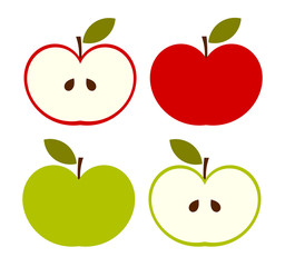 Red and green apples icons set.