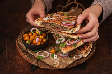 Arayes- pita bread  filled with a mixture of minced meat with different spices 