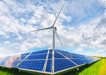 solar panels and wind turbine