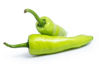 green pepper chilli isolated on white background clipping path