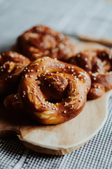 Soft und salty pretzel, moody food still life