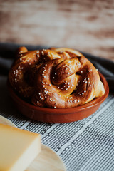 Soft und salty pretzel, moody food still life