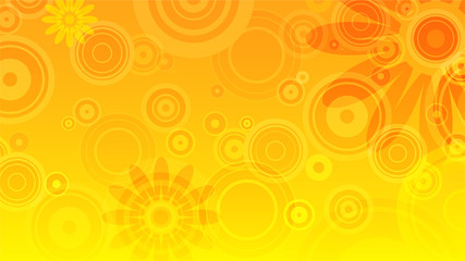 abstract summer background with yellow and orange circles and flowers