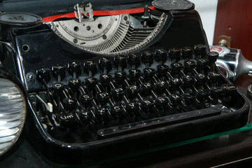 The detail picture of the old mechanical typing machine. 