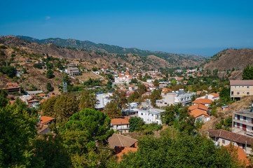 Fototapeta premium The village of Kakopetria, which in Greek means Bad stone, is one of the most beautiful and ancient villages in the Troodos mountains in Cyprus. 