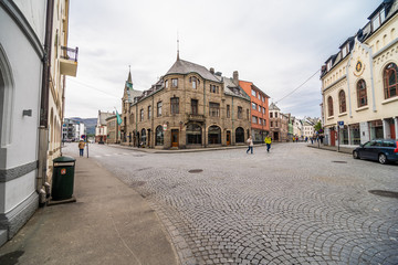 Obraz premium ALESUND, NORWAY - June, 2019: Alesund city centre. Alesund is a town and municipality in More og Romsdal county, Norway