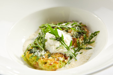 Zucchini Pancakes, Courgette Fritters with Cheese Sauce