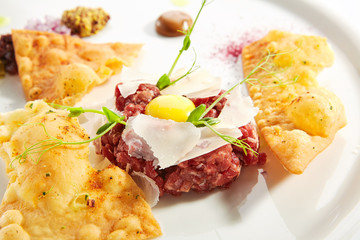 Beef Tartare with Various Dip and Vegetables