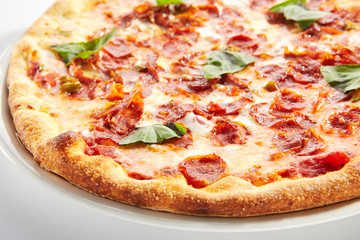 Italian Pepperoni Pizza with Salami Isolated