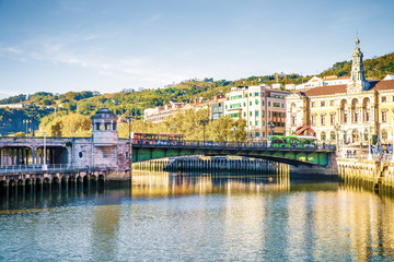 Fototapeta na wymiar Ayuntamiento bridge on nervion river in Bibao city.Spain