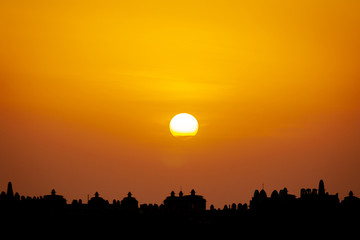 Sunset in Africa, gorgeous red sky over Saint Mary town in Sal Island, Cape Verde, Africa