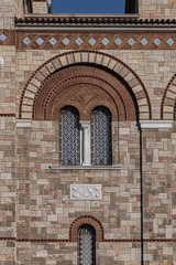 View of Neo-Byzantine Cathedral of Holy Trinity ("Agia Triada", from 1839). Church of the Holy Trinity is located in center of Piraeus, overlooking port. Piraeus, Attica, Greece, EU.