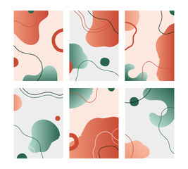 Geometric shape patterns. Modern abstract backgrounds with dynamic composition and trendy patterns. Vector flat illustration